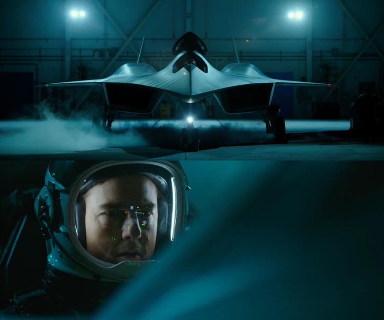 Maverick (Tom Cruise) prepares for flight in Darkstar.