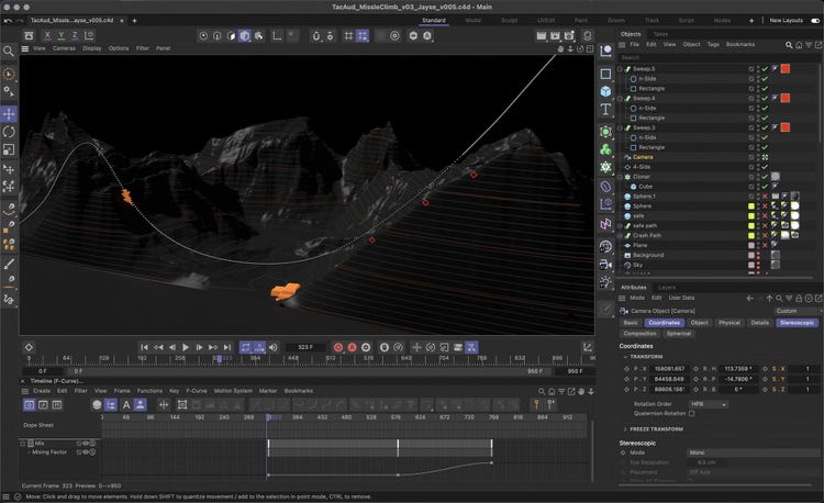 Hansen and Lewandowski’s initial setup in Cinema 4D of the training session graphics for the Tactical Auditorium set.