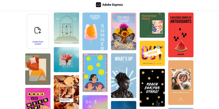 Screenshot of Adobe Express templates
