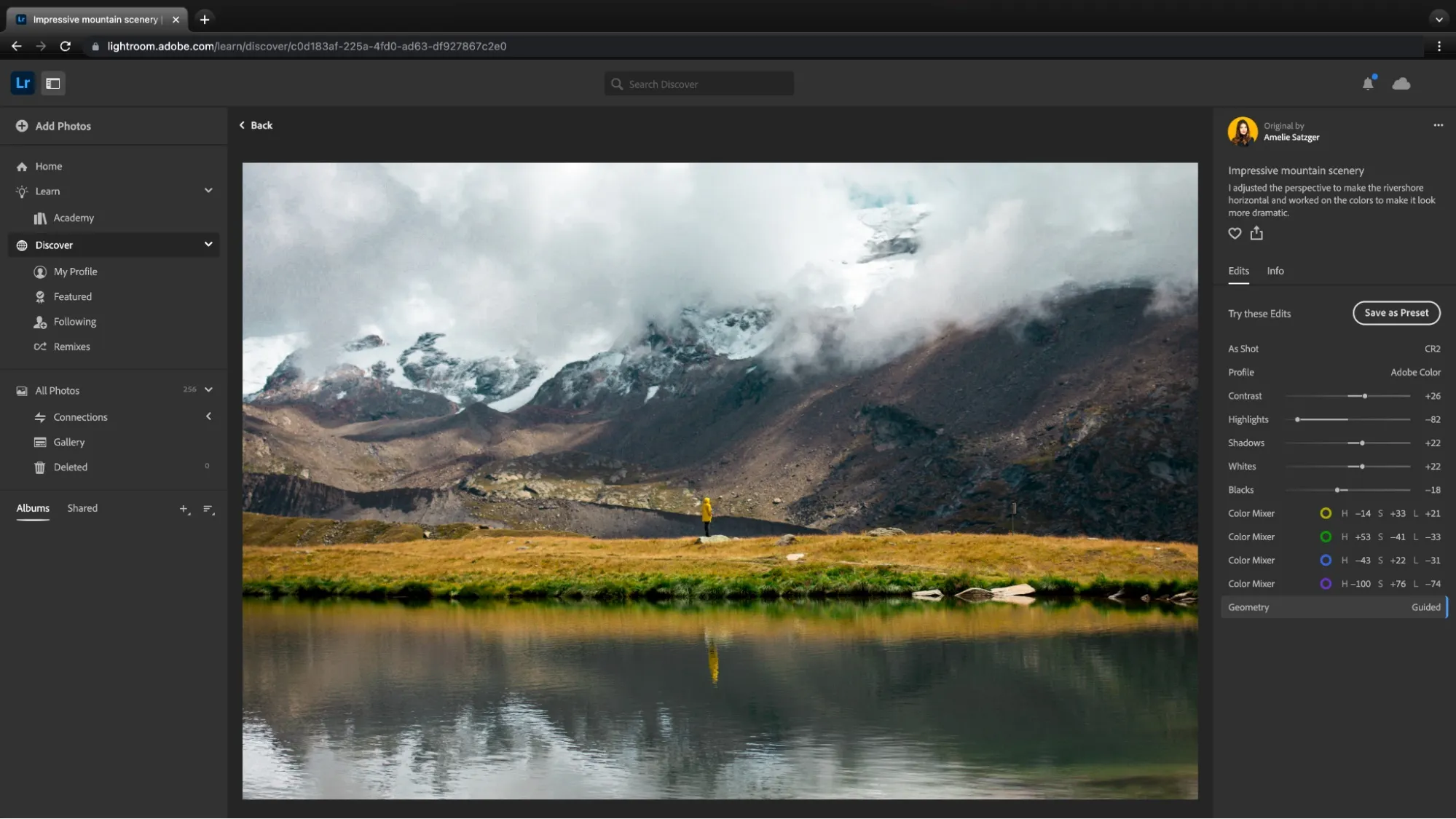 The Discover Edit tool in Adobe Lightroom allows photographers to see all of the edits that have been applied to an image.