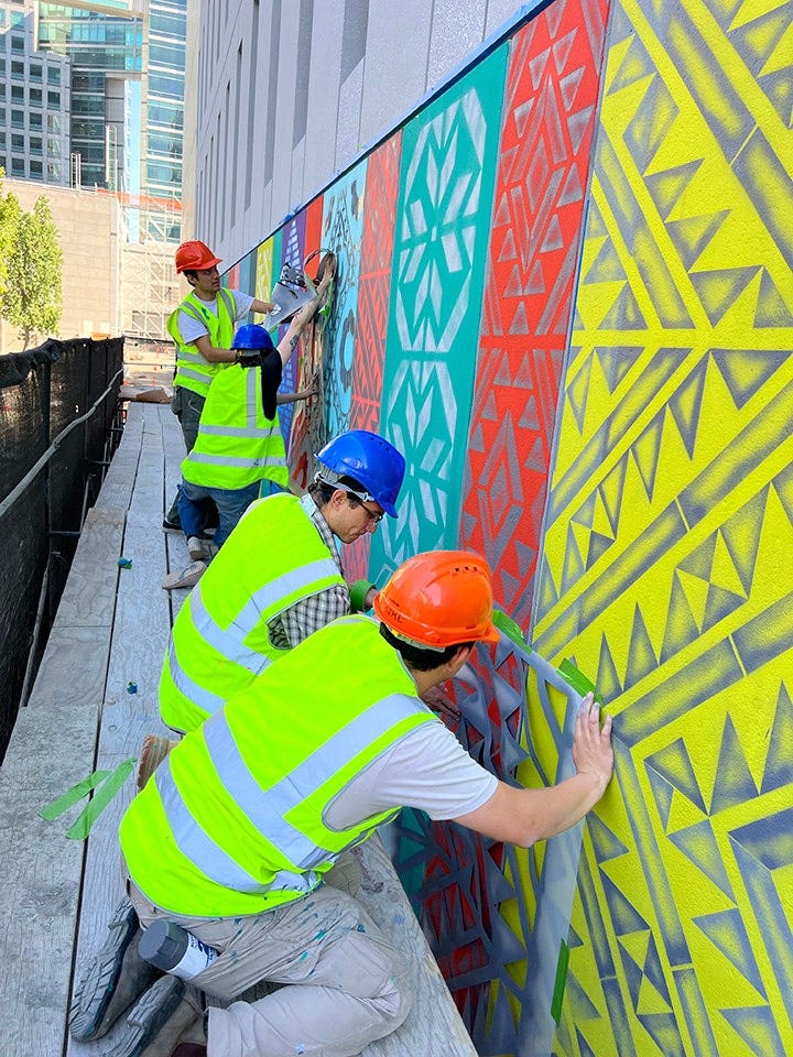 The North Tower Mural in progess.
