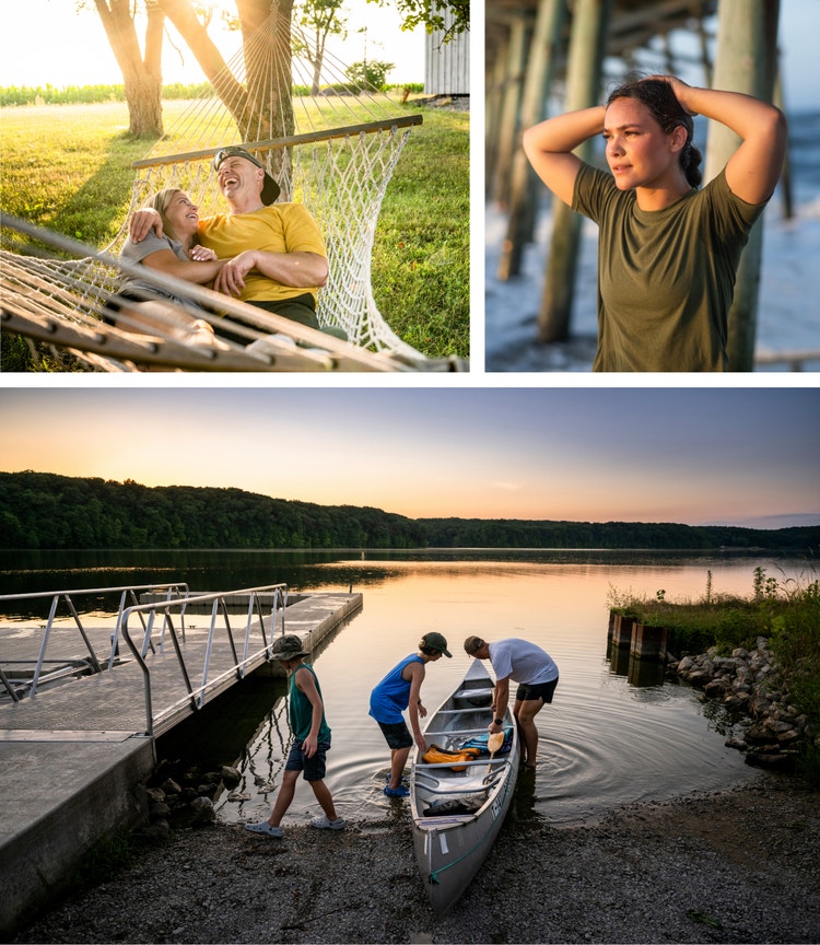 Collage of servicemen and service-women spending time with their families.
