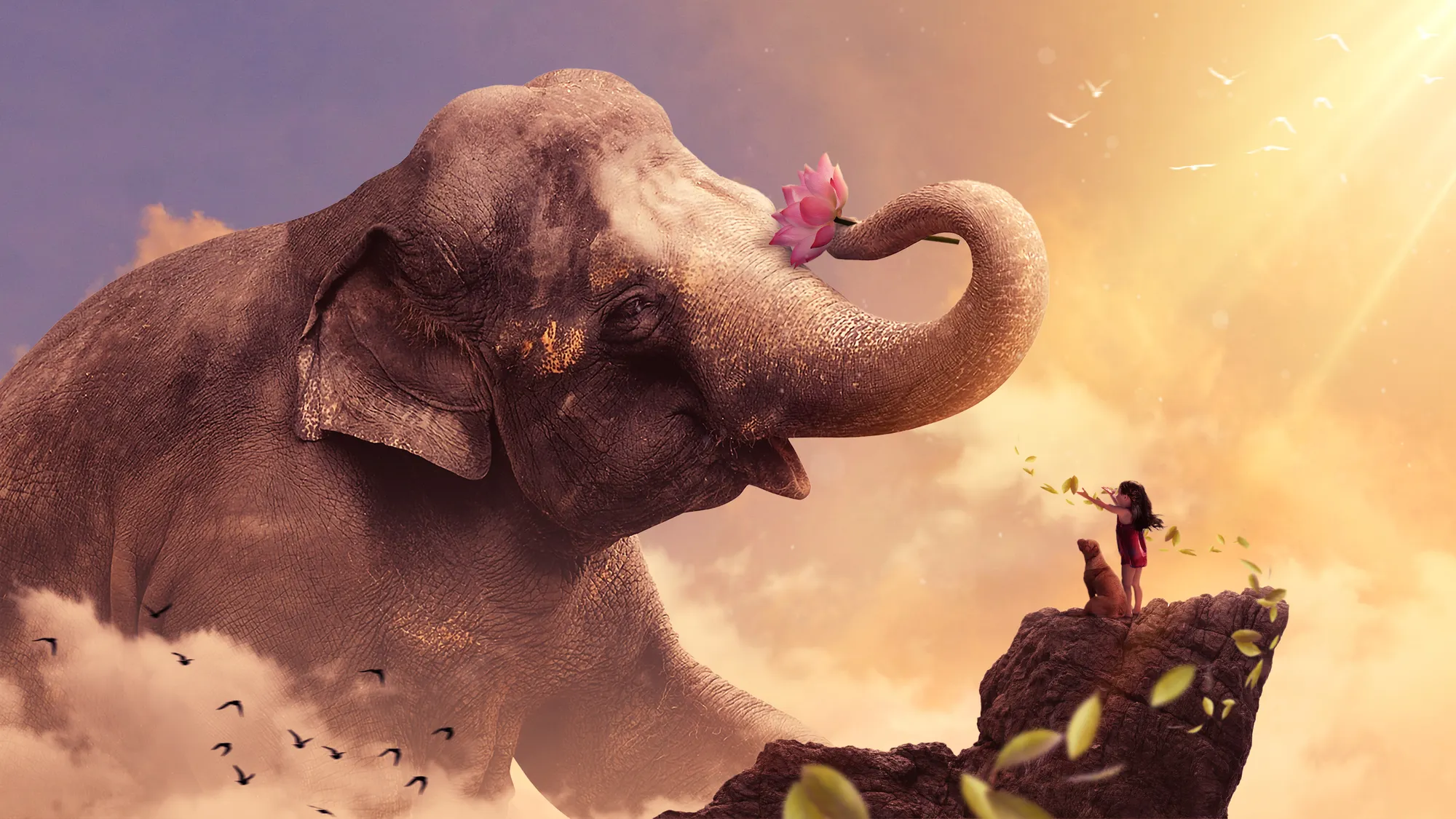 Artwork of an elephant with a flower by Rames Harikrishnasamy