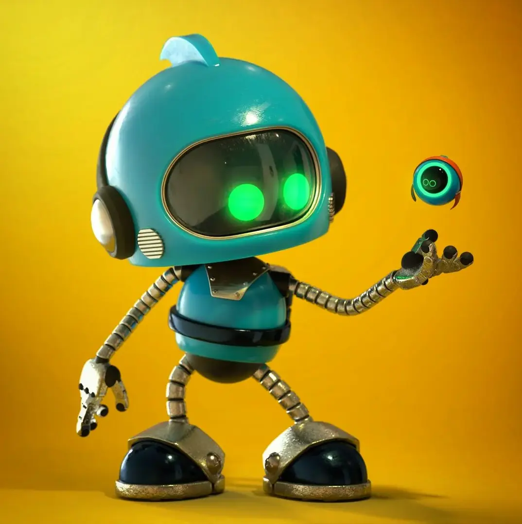 3D render of robot character by Pablo Munoz Gomez.