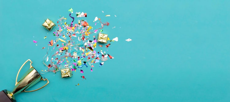 Gold Trophy on blue background.