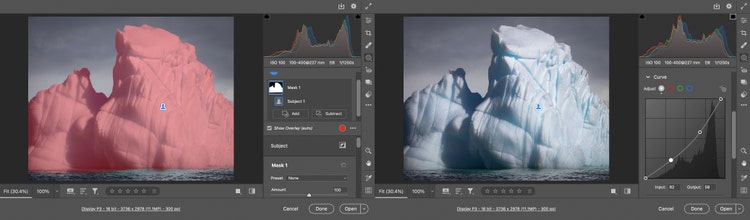 Before/after curve adjustments applied.