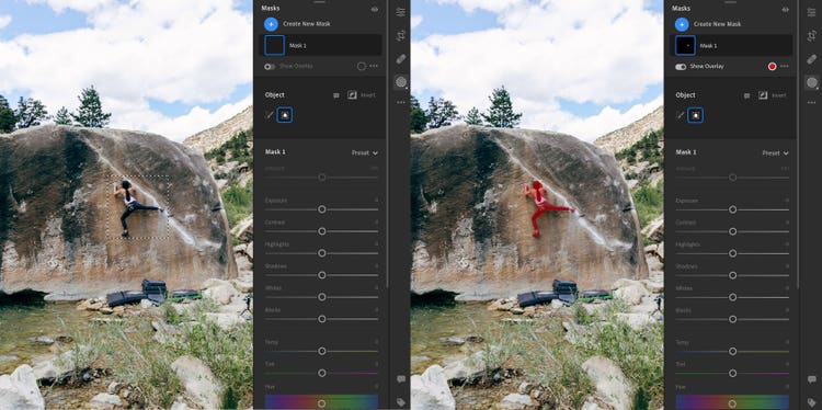 Before / after drawing a rectangle over the climber with Rectangle Select.