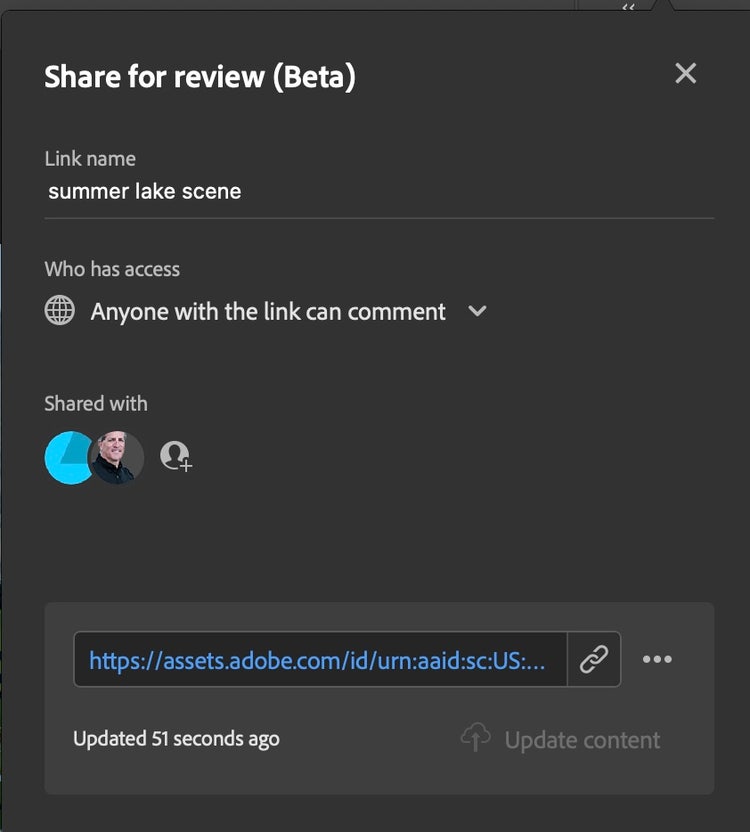 Image showing how to share Photoshop files for review.