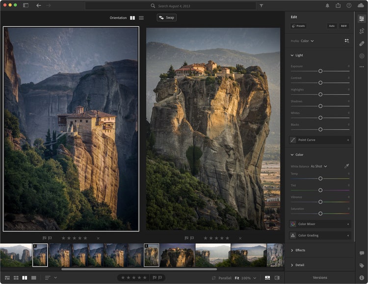 Easily make adjustments while comparing images in Lightroom.