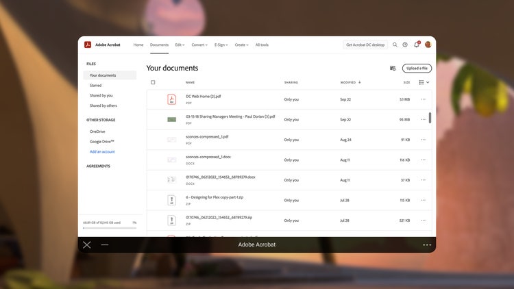 Image of Adobe Acrobat your documents page.