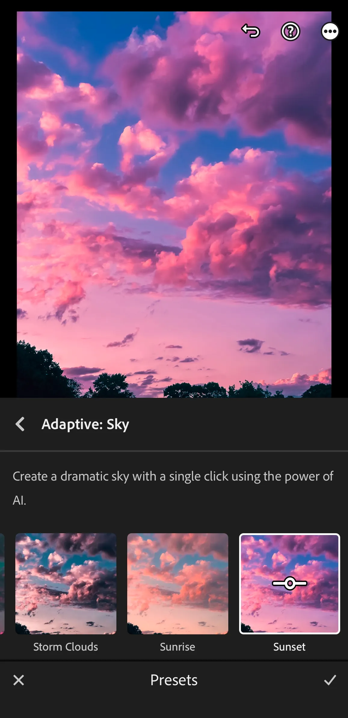 Enhance the sky with one-tap on Lightroom mobile.