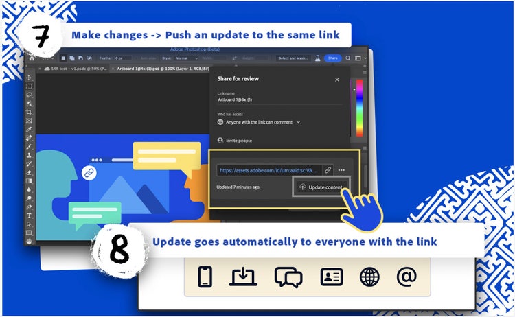 Illustration of making changes and pushing updates to the same link.