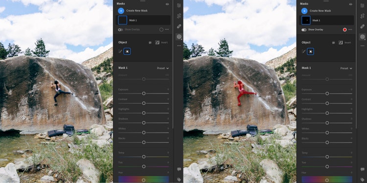 Before / after drawing a rectangle over the climber with Rectangle Select.