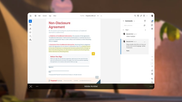 Image of Adobe Acrobat Non-Disclosure Agreement, PDF.