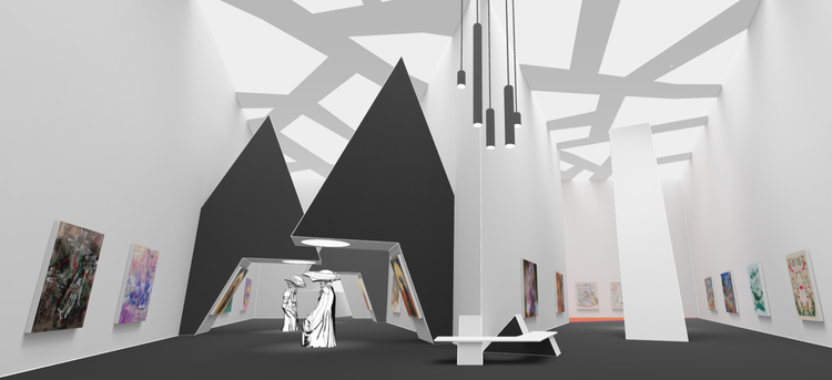 Inside Virtual Gallery showing artwork and sculptures.