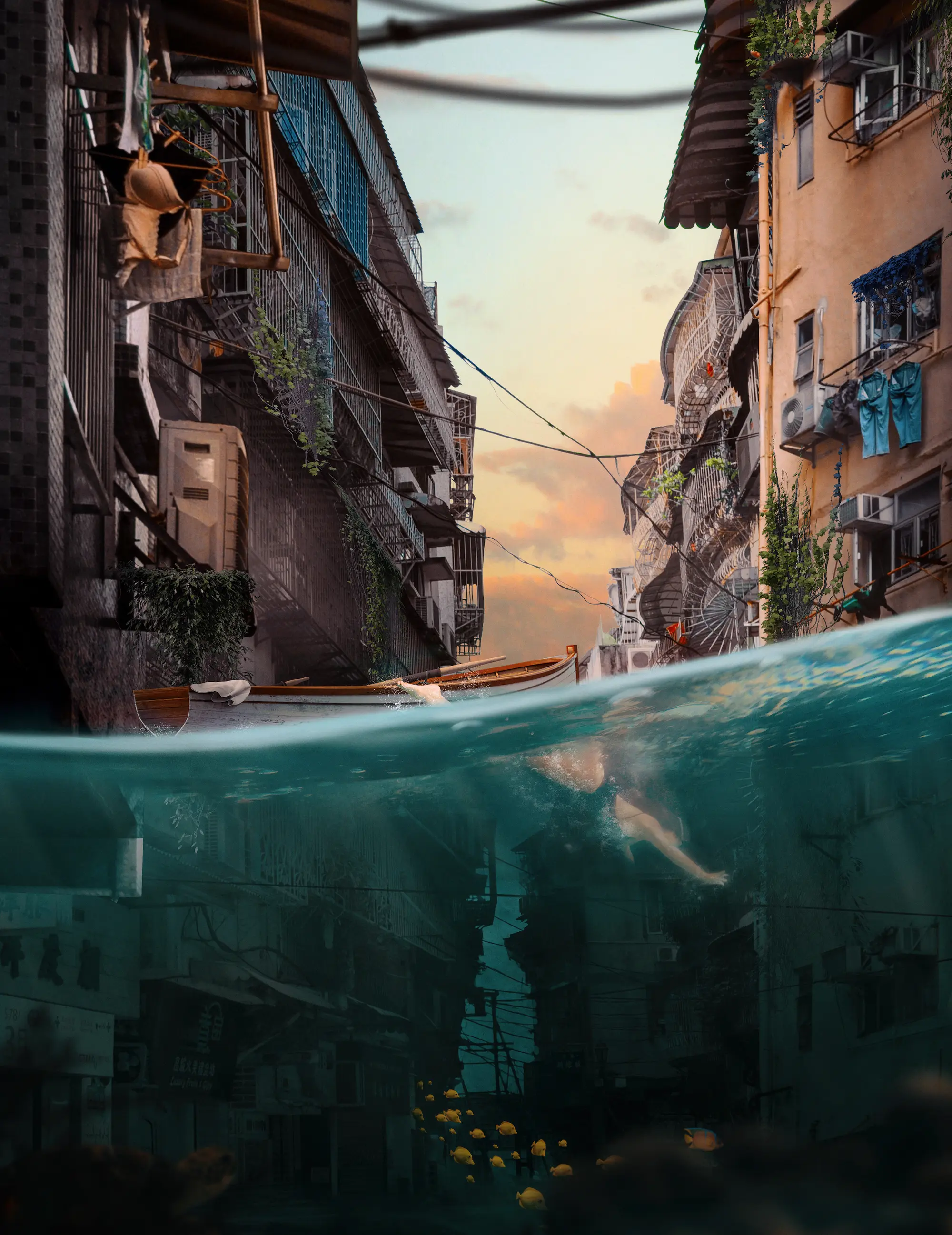 Katrina Yu artwork showing a street underwater
