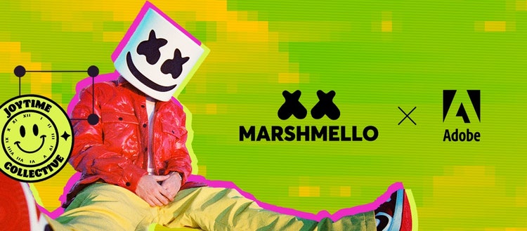 Marshmello & Adobe logos and image, with Joytime Collective logo