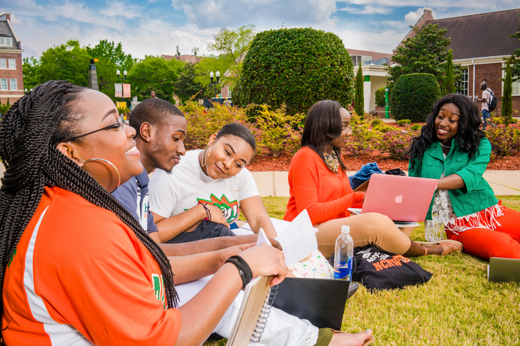 Florida A&M University students gathering on campus.
