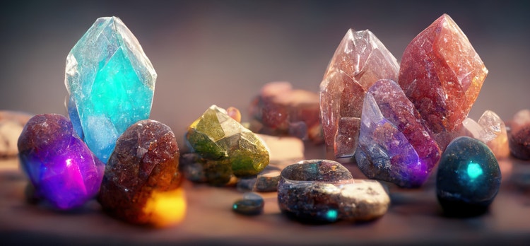 Grouping of crystals and rocks.