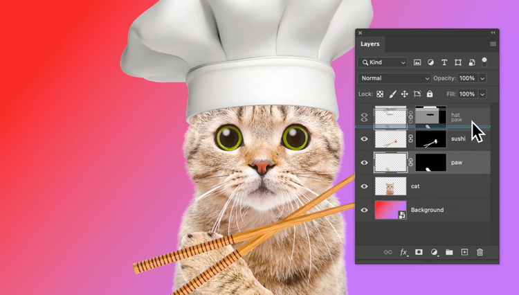 Image of kitty in chef's hat to show how to combine images and make a new creation.