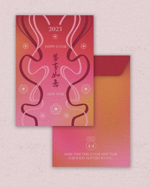 Pink envelope with rabbit design by Yolanda Poh