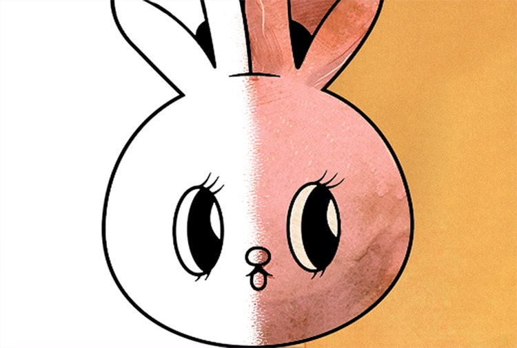 Rabbit illustration half coloured in.