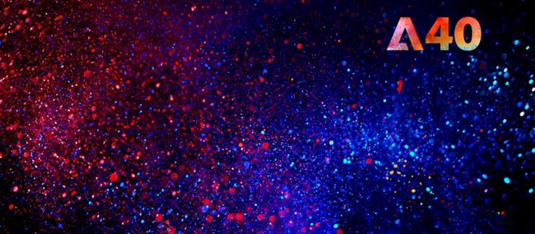 Virtual background in red and blue.