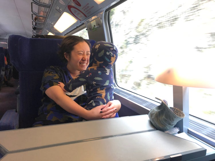 Ash Huang with her child.