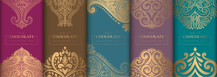 Luxury packaging design of chocolate bars.