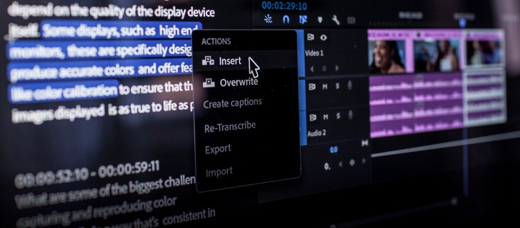 Image of a screen using text based editing in Premiere Pro.