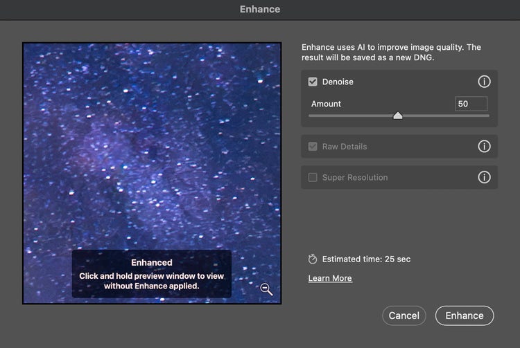 Screenshot of an image being adjusted using Denoise.