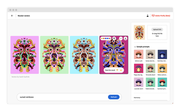 Vector recoloring in Adobe Firefly
