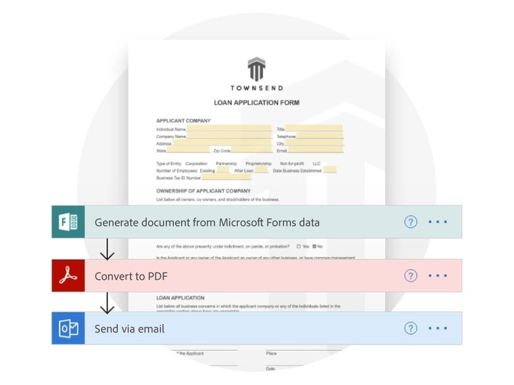 Example of Microsoft Power Automate and Adobe Acrobat Services workflow.