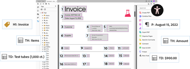 Image of an invoice using Adobe PDF Accessibility Auto-Tag API.