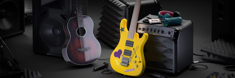 Musical instruments made using Substance 3D.