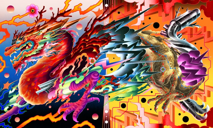 Colourful artwork of dragon by Chris Yee