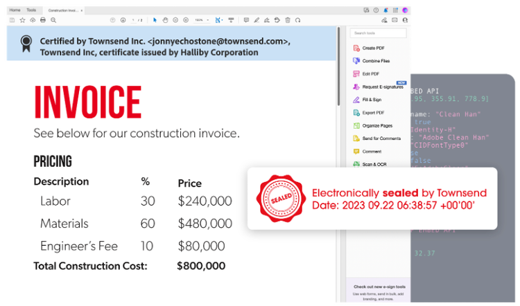 Example of an invoice sealed by Townsend.