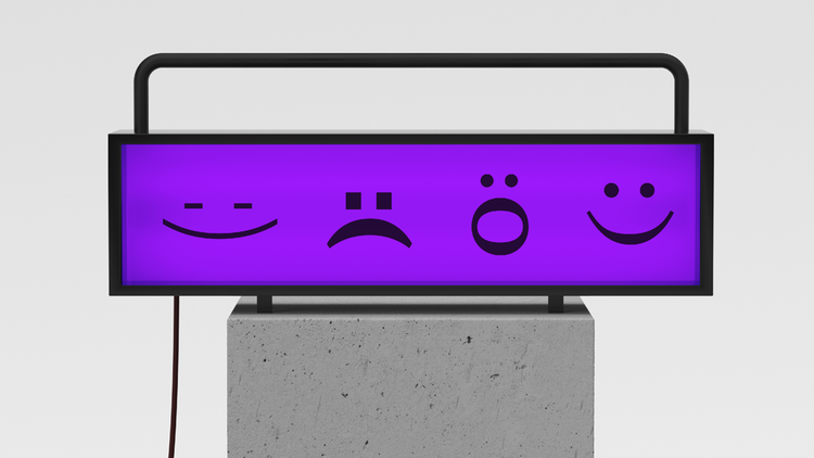 Different faces on a purple background.