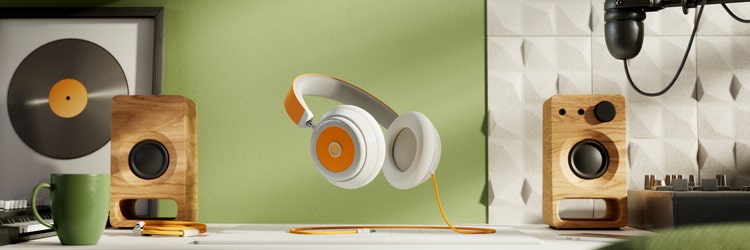 Images of speakers and headphones created with Substance 3D.