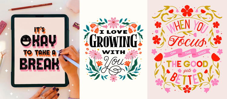 Illustrations of hand lettering with Adobe Firefly by Natalie Brown