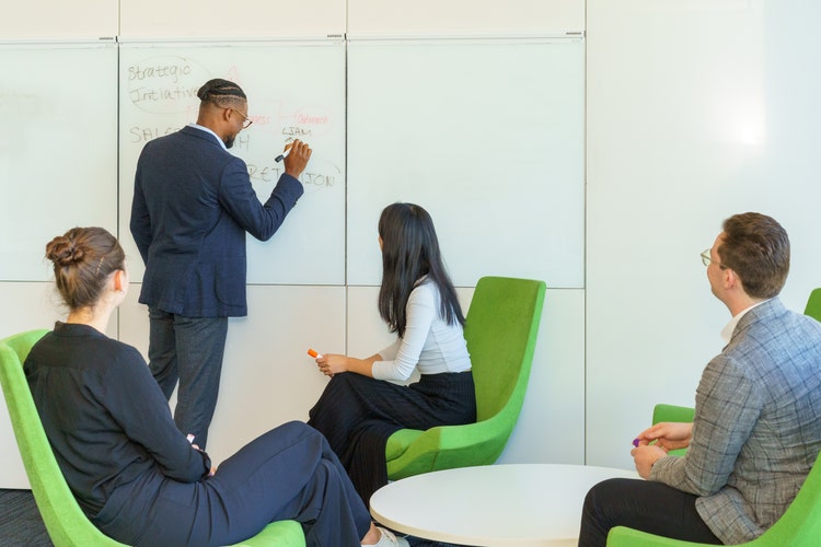 Adobe employees in a meeting..