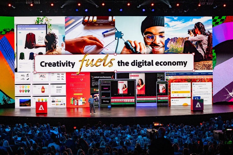 Adobe MAX stage. "Creativity fuels the digital economy".