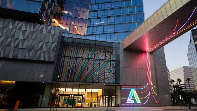 A building with colorful lights