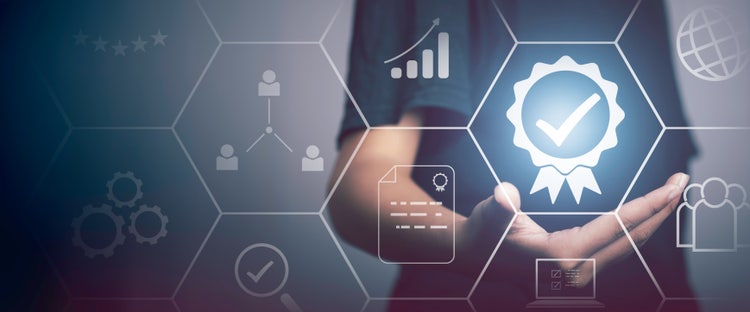 Certification Assurance Guarantee, ISO certification and standardization concept.