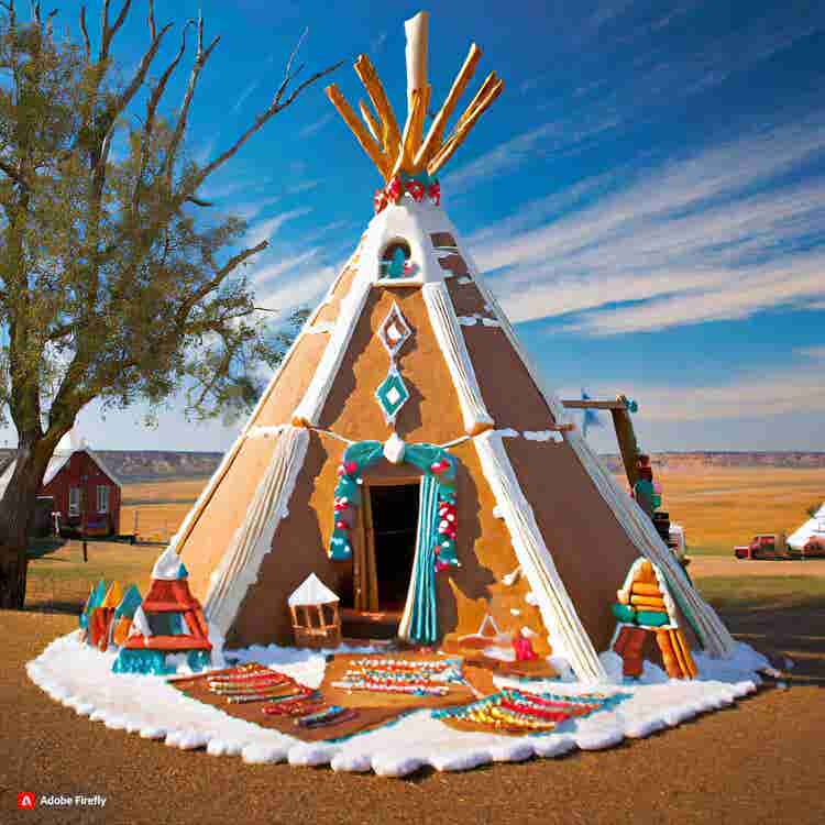 Gingerbread House: A gingerbread teepee with a Western backdrop.