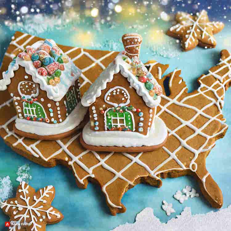 State Sweets project of text-to-image generated gingerbread houses.