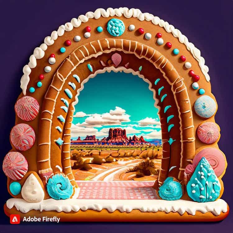 Gingerbread House: A gingerbread arch resembling Delicate Arch in Arches National Park.