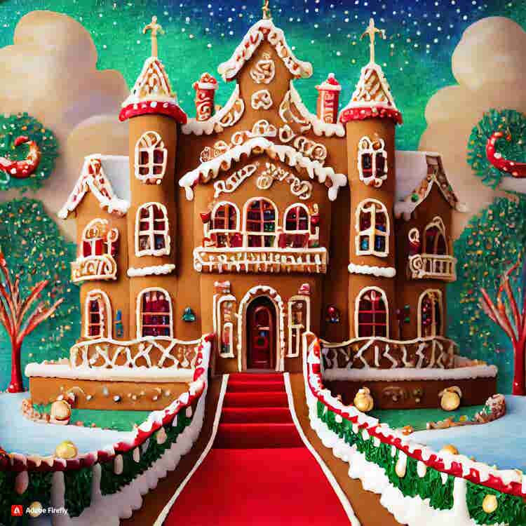 Gingerbread House: A glitzy gingerbread mansion with a miniature red carpet.