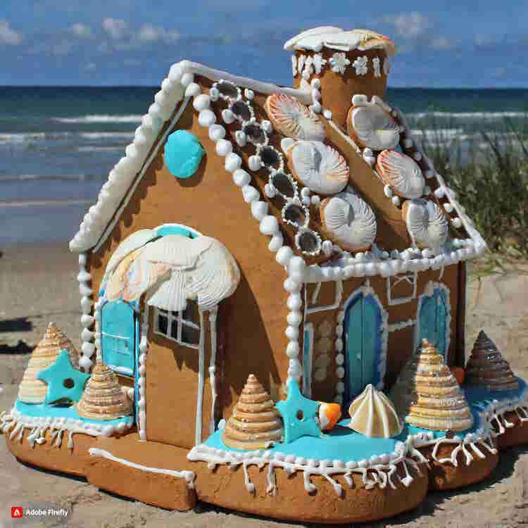 Gingerbread House: A gingerbread beach house with seashell accents.