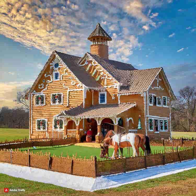 Gingerbread House: A gingerbread mansion with a horse paddock.
